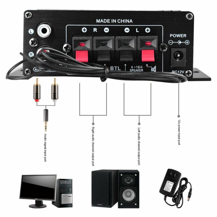 Audio Amplifier |   AK-370 Bluetooth-compatible HIFI Digital Home Audio Amplifier 2.0 Channel 12V Audio & Video Audio Amplifier