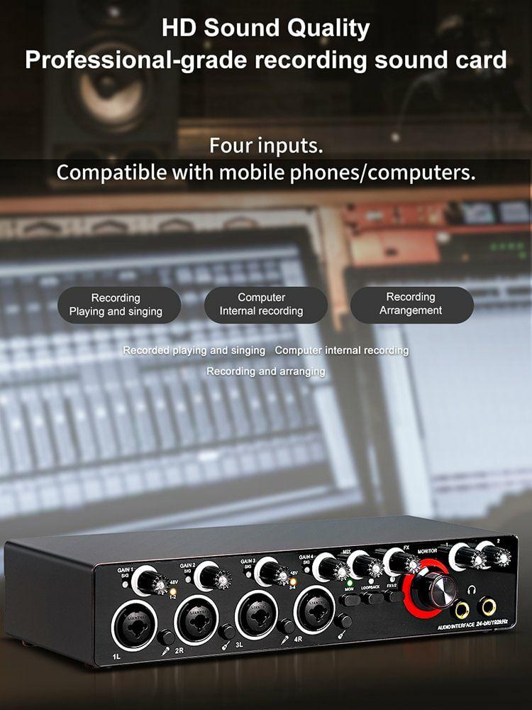 Others |   4 Channel Audio Sound Card 192kHz 4-in 2-out Volume Control for Recording Studio Audio & Video Others