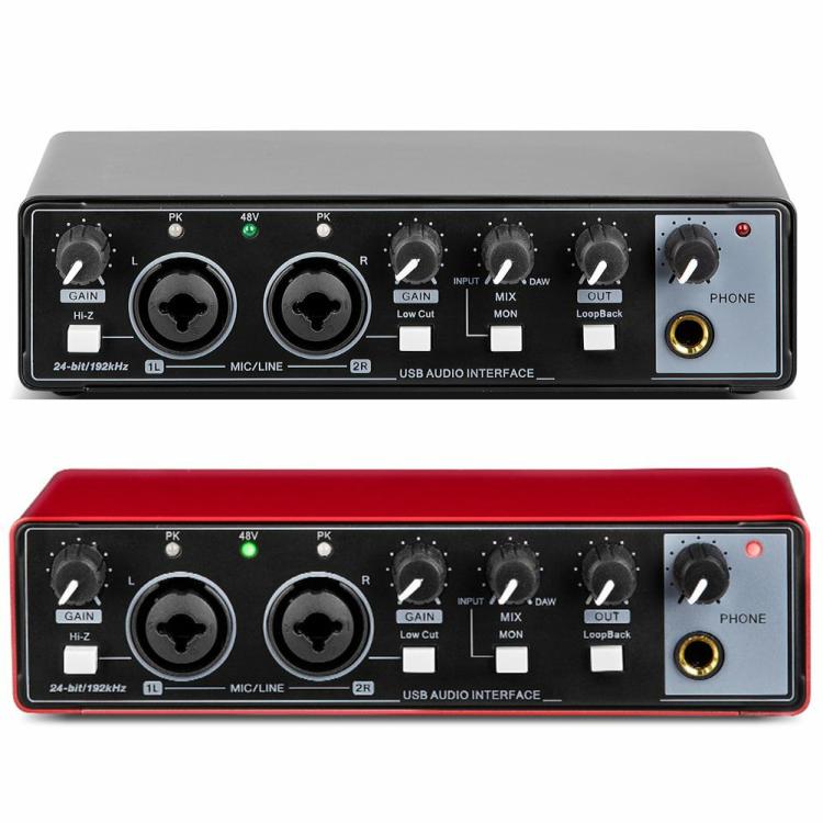 Others |   MD22 Audio Sound Card 48V Phantom Power USB Audio Interface for Guitar Recording Audio & Video Black/Red